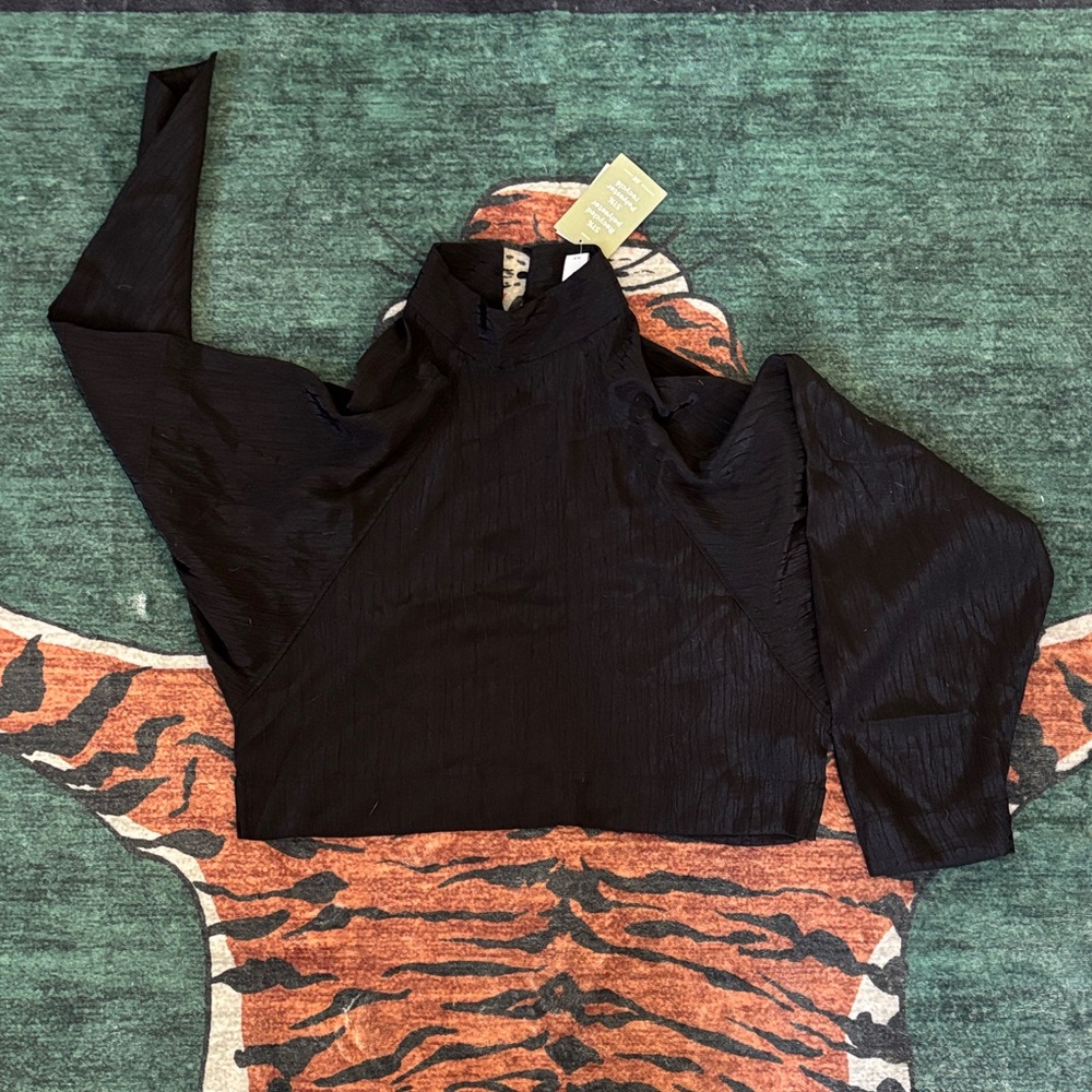 Black button neck bat-wing top